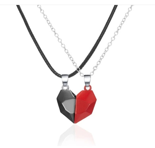 Attractive Wishing Stone Couple Pendant Necklace Ancient Love Token Heart-shaped Electrocardiogram Magnetic Heart Pendant Splicing Necklace Valentine's Day Gift