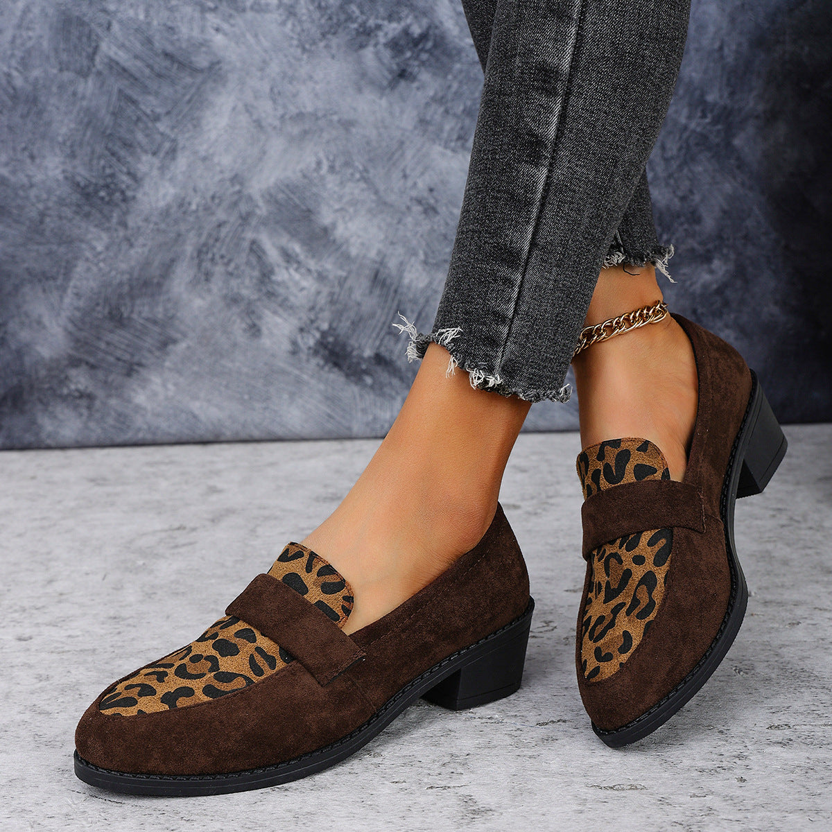 Leopard Print Slip-on Casual Suede Doug Single-layer Shoes