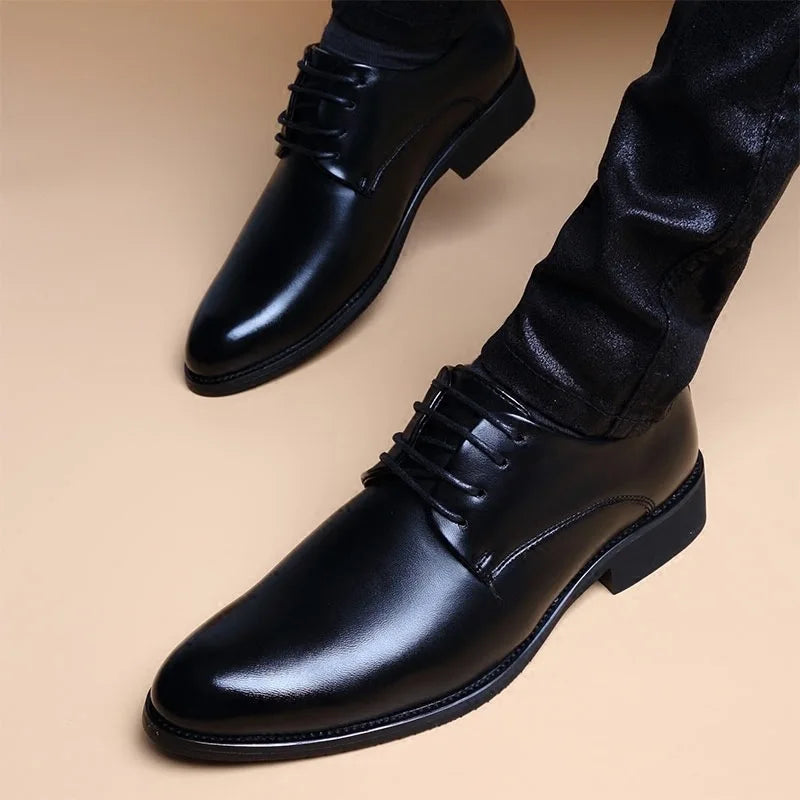 Men Wedding Leather Business Men's Dress Pointed Casual Youth British Style Inner Heightening Spring  New Arrivals Shoes