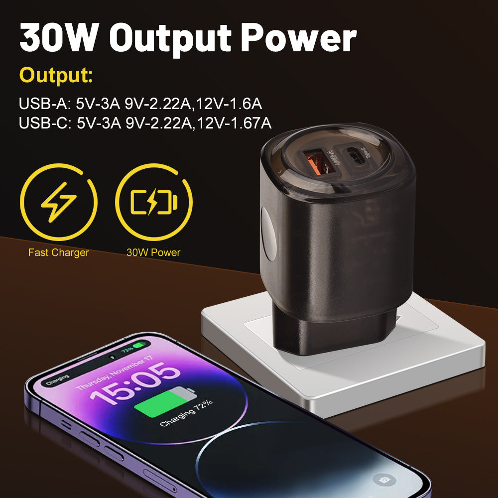 30W USB+Type-C dual interface fast charging mobile phone charger travel charger head