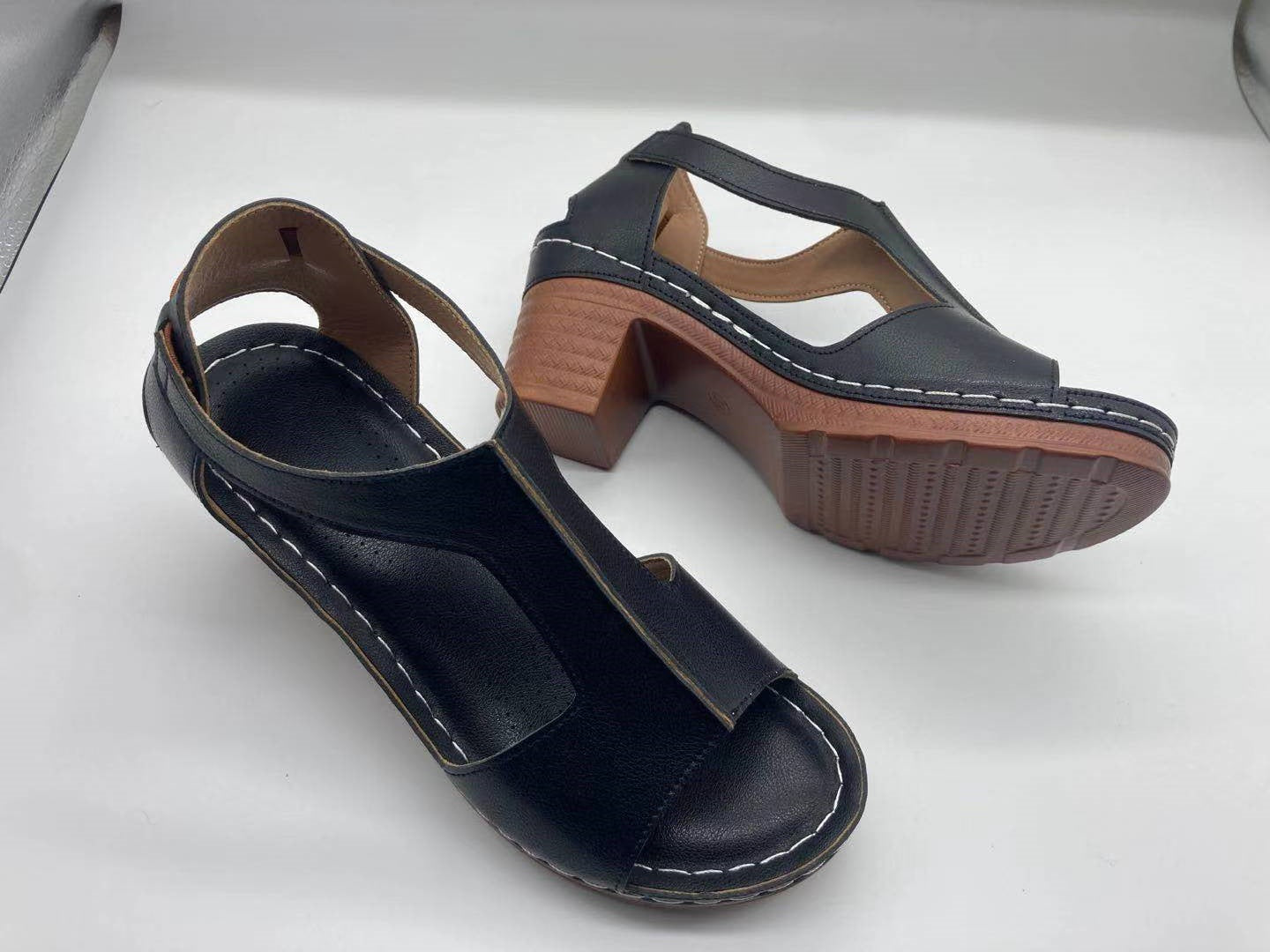 Peep Toe Plus Size Wedge Open Toe Buckle Roman Style High Heel Sandals