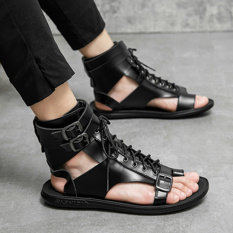 Women's Solid Color Roman-style Lace-up Soft-soled Leather Sandals