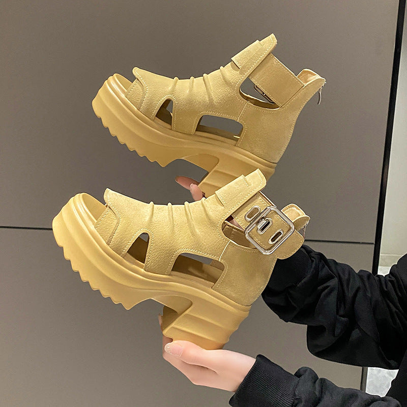Women's Roman Platform Shoes Hollow-out Chunky Heel Platform Sandals