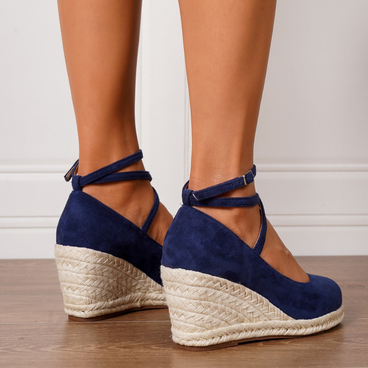 Straw Woven Wedge Closed Toe High Heels