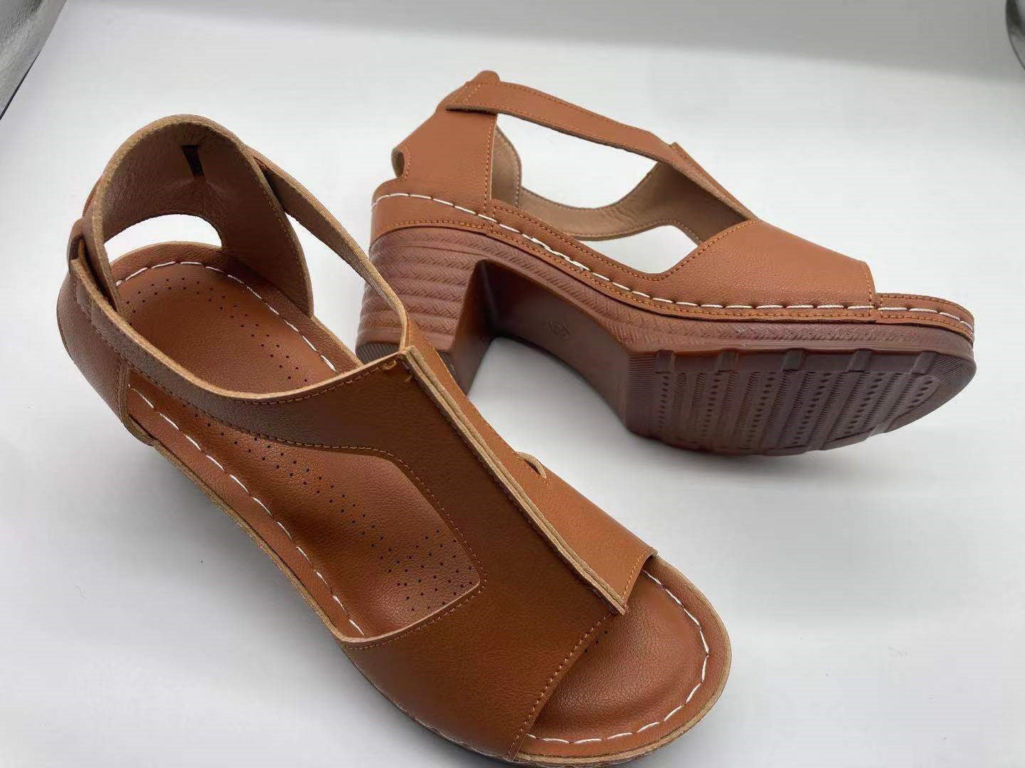 Peep Toe Plus Size Wedge Open Toe Buckle Roman Style High Heel Sandals