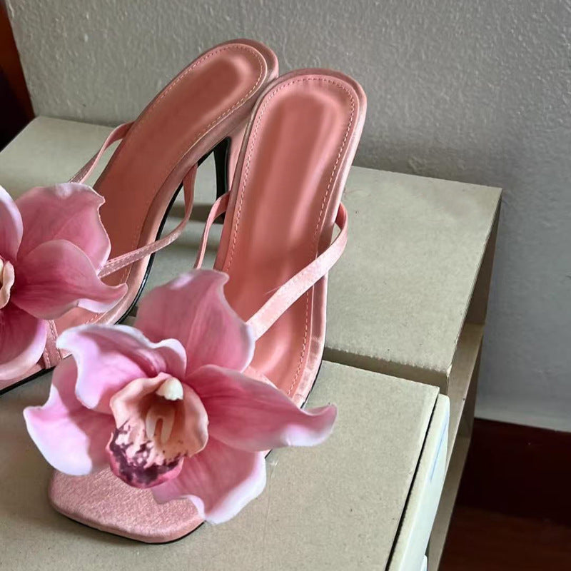 Artificial Flower Popular Flip-flops High Heel Sandals Phalaenopsis Flower