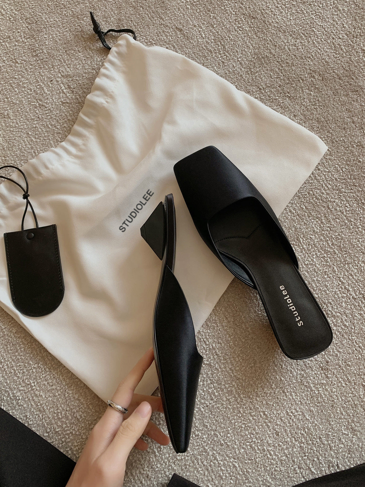 French Style Square Toe Low-cut Silk Satin Triangle Heel Muller Sandals