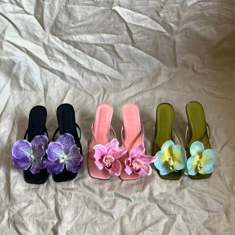 Artificial Flower Popular Flip-flops High Heel Sandals Phalaenopsis Flower