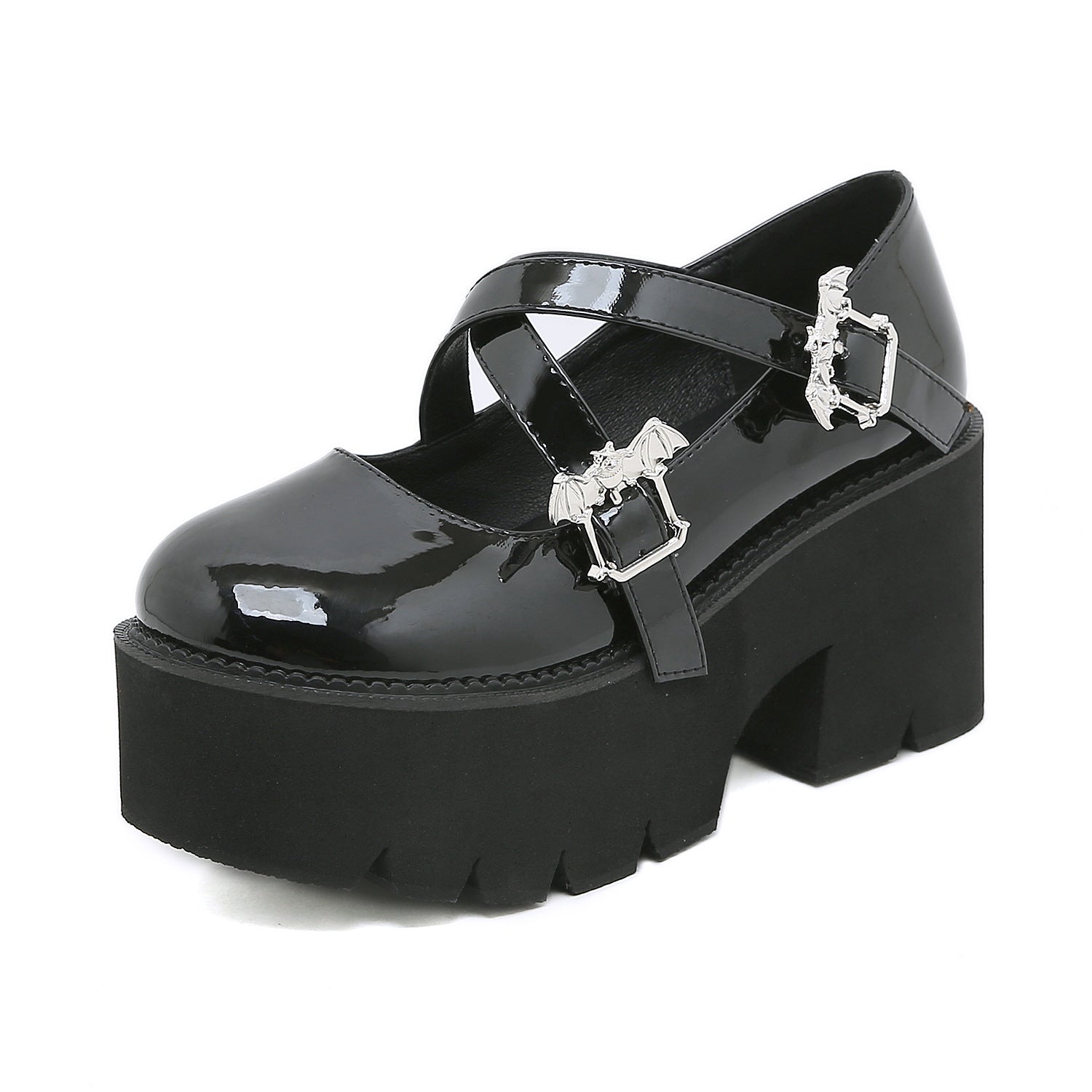 Women's Bat Metal Decorative Chunky Heel Platform Shoes