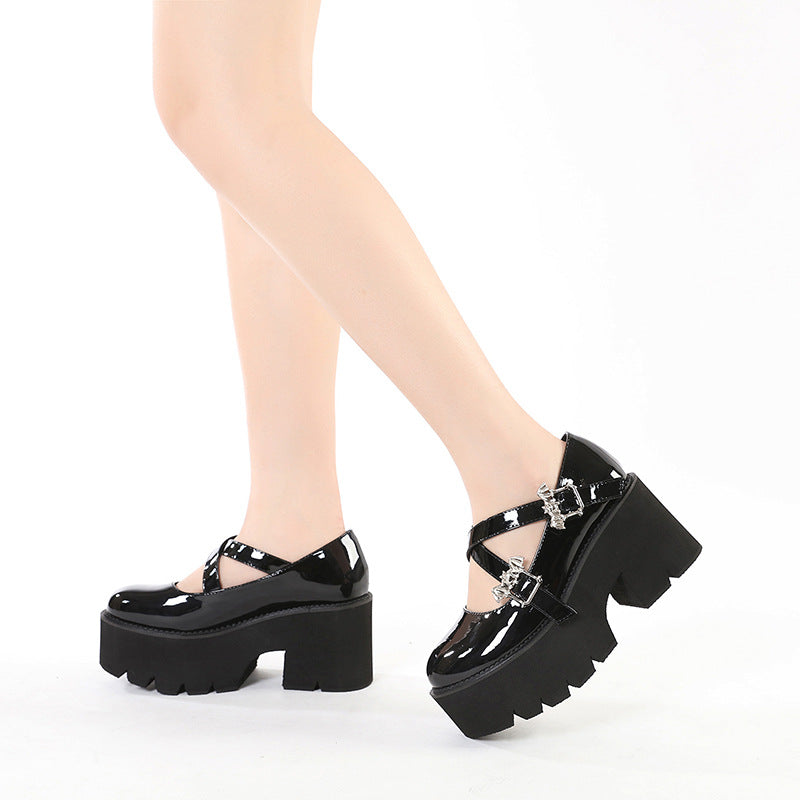 Women's Bat Metal Decorative Chunky Heel Platform Shoes