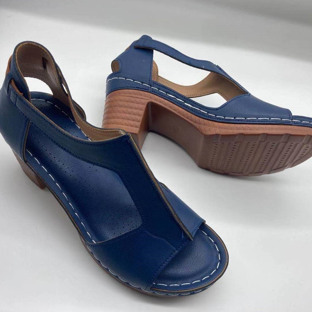 Peep Toe Plus Size Wedge Open Toe Buckle Roman Style High Heel Sandals