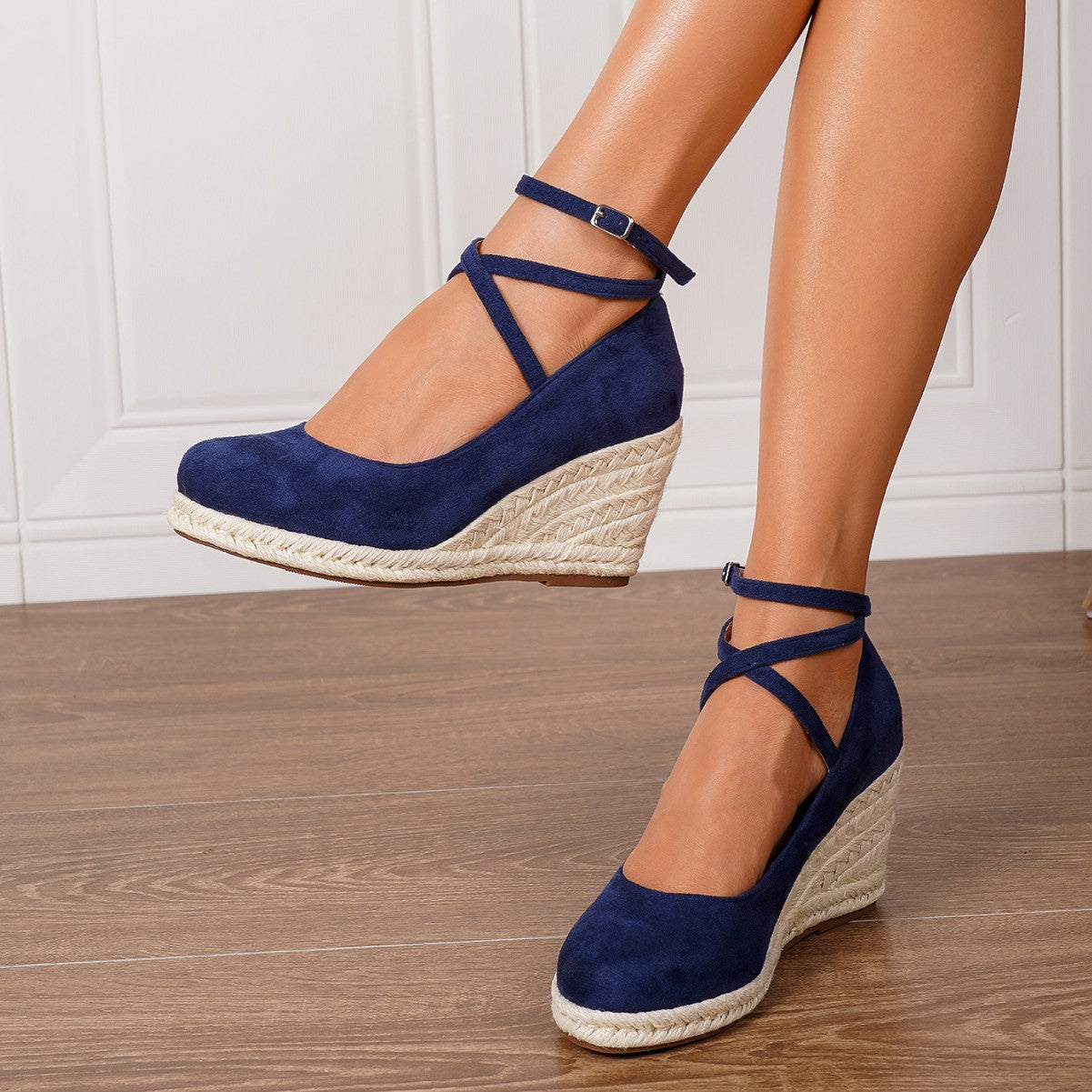 Straw Woven Wedge Closed Toe High Heels