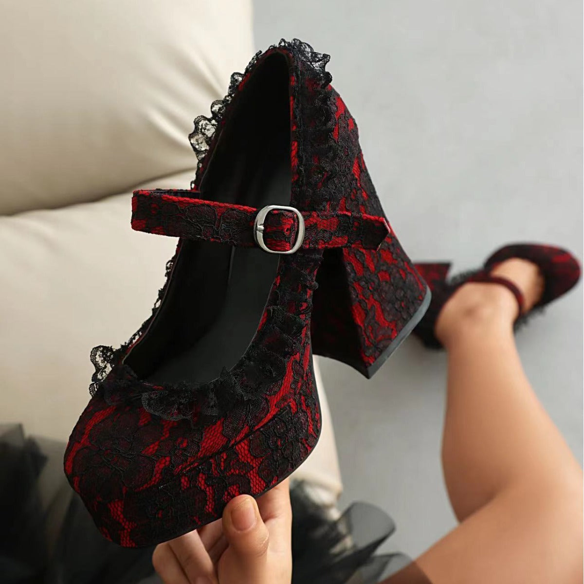 Women's Buckle Waterproof Platform High Heels