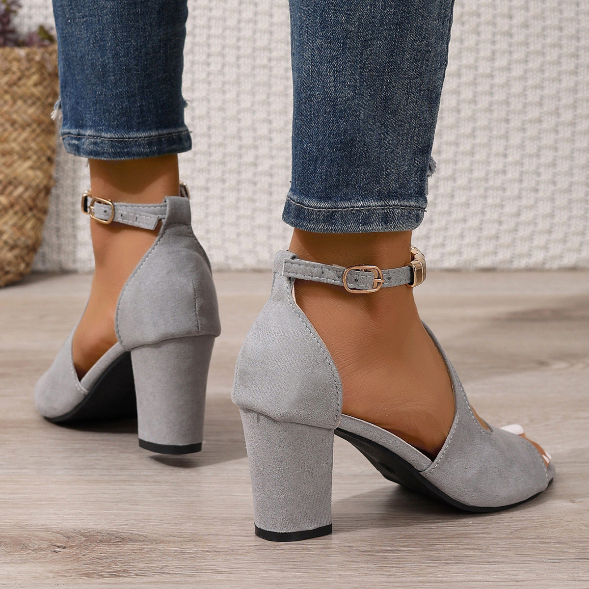 Buckle Suede Chunky Heel Roman High Heels