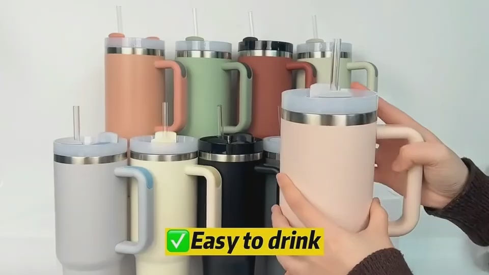 40 Oz Tumbler With Handle Straw Insulated, Stainless Steel Spill Proof Vacuum Coffee Cup Tumbler With Lid Tapered Mug Gifts For Valentine Lover Suitable For Car Gym Office Travel